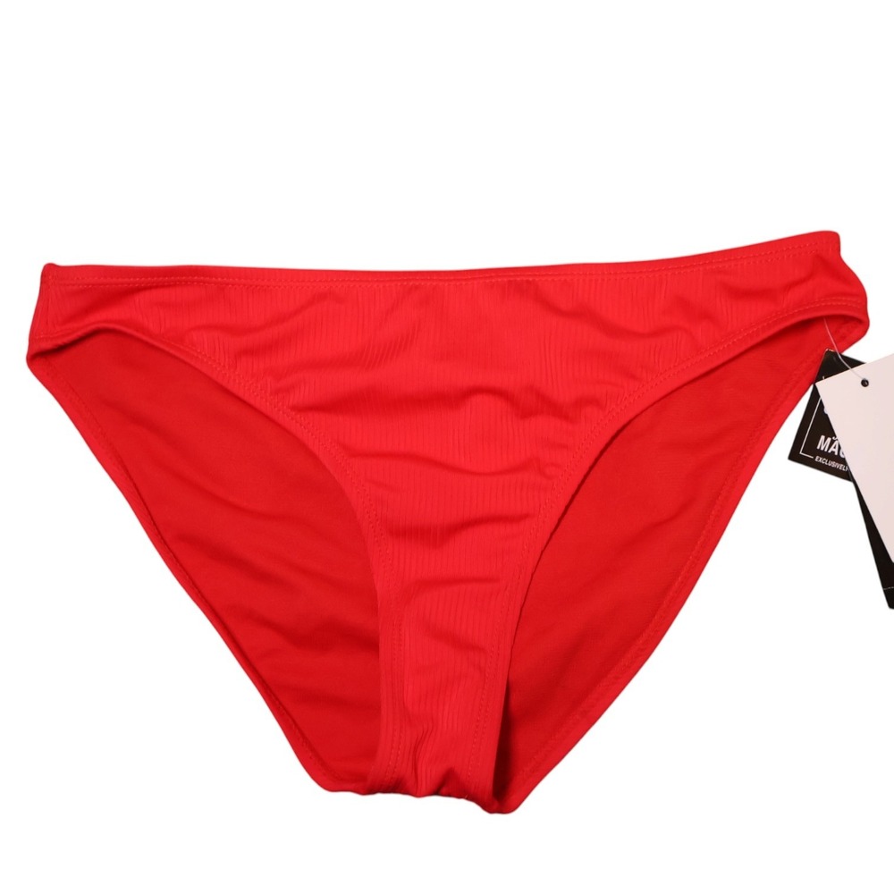 California Waves Ribbed Bikini Bottom L Solid Red NWT Mix Match Swim